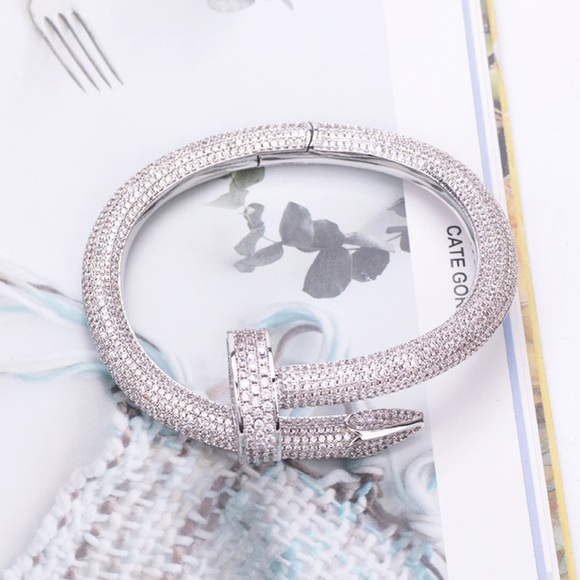 925 Sterling Silver ICEDOUT BLING NAIL HEAD BANGLE - Picture 4 of 16